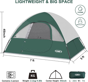 Camping Tent 2 Person, Waterproof Windproof Tent with Rainfly Easy Set Up-Portable Dome Tents for Camping