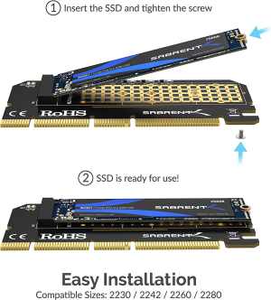 Sabrent Nvme M.2 SSD to Pcie X16/X8/X4 Card with Aluminum Heat Sink (EC-PCIE)