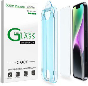 Amfilm Onetouch for Iphone 14 plus (6.7″ 2022) and Iphone 13 Pro Max 6.7″ Tempered Glass Screen Protector with Easy Installation Kit, Full Coverage Case Friendly (2-Pack)