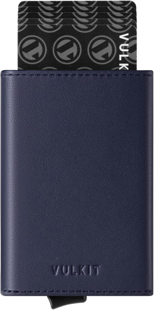 Credit Card Holder Genuine Leather Bifold Pop up Wallet with Banknote Compartment, ID Window & Coin Pocket(Cross Navy)