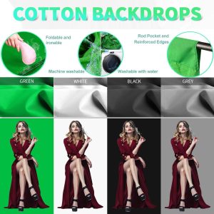 Abeststudio Studio Lighting Kit Bi-Color Dimmable 2X 85W Softbox Continuous Lighting Background Support System Black White Green Backdrop Cloth with Stand for Portrait Product Photography Video Shooting