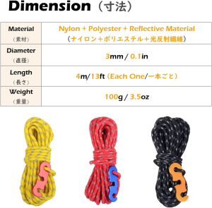 TRIWONDER Reflective Guyline, Tent Cord Nylon Paracord Rope with Guyline Adjuster for Camping Tent, Outdoor Packaging (Yellow)