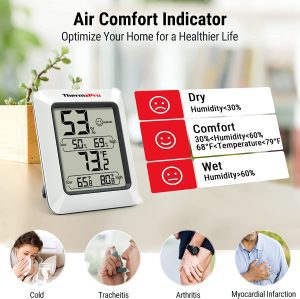 ThermoPro TP50 2 Pieces Digital Hygrometer Indoor Thermometer Room Thermometer and Humidity Gauge with Temperature Humidity Monitor