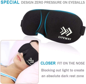 LIFEWAY Sleep Mask Eye Mask for Men Women – 3D Sleep Mask Eye Mask with Ear Plug and Travel Pouch – Best Night Blindfold for Travel, Spa, Naps, Airplane, Meditation (Black)