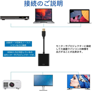 USB to HDMI Adapter, 1080P HD Audio Video Converter,Usb 3.0/2.0 to HDMI Multiple Monitors Cable Compatible with Windows XP 7/8/ 8.1/10 for PC Laptop Projector HDTV（黑）