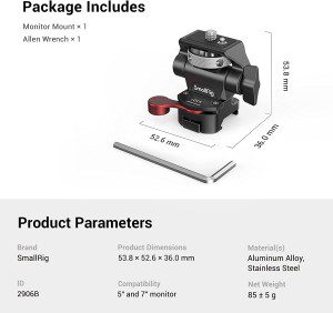(Upgraded Version) Smallrig Field Monitor Mount with NATO Clamp, Camera Monitor Holder for 5” and 7” Monitor, Swivel and Tilt Adjustable – 2906B