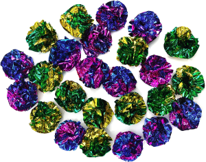Chiwava 24PCS 2.4″ Mylar Balls Shiny Crinkle Cat Toys Ball Kitten Crackle Lightweight Play Assorted Color