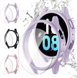 Yjlink【3+3Pack】Screen Protector for Galaxy Watch 5 Galaxy Watch 4 40Mm Bling Diamond Case,Hard PC Cover Bumper and Anti-Fog Tempered Glass Protective Film for Samsung Watch 5 Watch 4 Smartwatch 40Mm Accessories Women