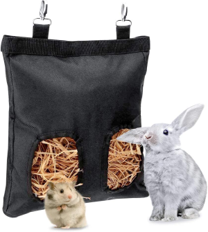 Small Pet Hay Bag, Rabbit Guinea Pig Hay Feeder Bag, Small Animal Hanging Food Storage Bag, 2 Holes Large Capacity 600D Oxford Cloth Fabric Hanging Hay Feeder Bag for Small Animal