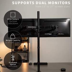 VIVO Dual Monitor Stand up Desk Mount Extra Tall 39 Inch Pole, Fully Adjustable Stand for up to 27 Inch Screens, Black, STAND-V012