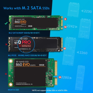 UGREEN M.2 SATA SSD Enclosure, M2 NGFF (Not Nvme) to USB C Adapter Aluminum, 6Gbps B-Key & M+B Key SATA Based Hard Drive External Case Support 2230 2242 2260 2280 UASP Tool-Free with USB C to a Cable