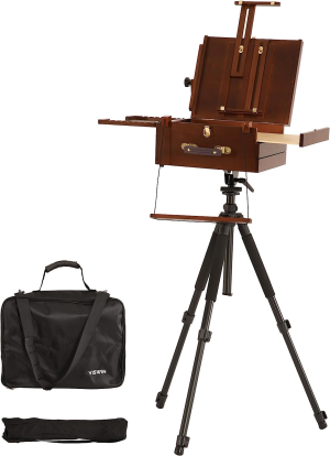 VISWIN French-Style Easels, Holds Canvases up to 34″, Studio & Field Sketch Box Easel with Level Instrument & Scale Leg, Beech Wood Portable French Easel Stand for Painting, Sketching