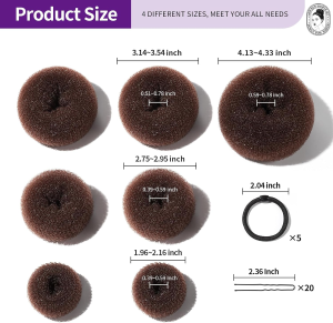 Donut Hair Bun Maker 7 Pieces, Teenitor Ring Style Bun Maker Set with (1 Extra-Large, 2 Large, 2 Medium and 2 Small), 5 Pieces Hair Elastic Bands, 20 Pieces Hair Pins, Dark Brown