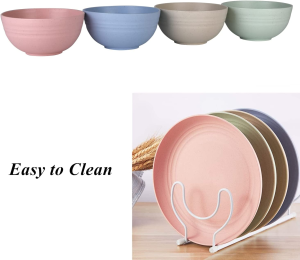 WANBY Lightweight Wheat Straw Cereal Bowls Unbreakable Dinner Dishes Bowl Set Dishwasher & Microwave Safe (4 Pack 26Oz)