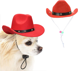 AWOCAN Pet Dog Costume Cowboy Hat Cosplay Cap Puppy Pet Dog Cat Holiday Pet Party Decoration (RED)