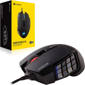 Corsair Scimitar Elite RGB Optical MOBA/MMO Gaming Mouse (18000 DPI Optical Sensor, 17 Programmable Buttons, 4-Zone RGB Multi-Colour Backlighting, Contoured Shape, On-Board Storage) – Black (CH-9304211-AP)