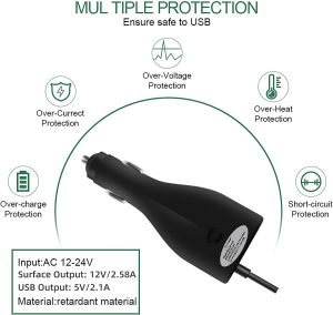 Sisyphy Surface Pro Car Charger, 42W 12V 2.58A Power Supply for Microsoft Surface Pro 3 Pro 4 Pro 5 Pro 6 Surface Go Surface Laptop & Surface Book with 5V 2.1A USB Fast Charging Port