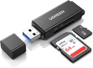 UGREEN SD Card Reader Portable USB 3.0 Dual Slot Flash Memory Card Adapter Hub for TF, SD, Micro SD, SDXC, SDHC, MMC, RS-MMC, Micro SDXC, Micro SDHC, UHS-I for Mac, Windows, Linux, Chrome, PC, Laptop