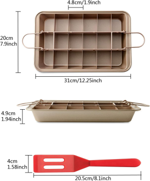 ZCOINS Brownie Pan with Dividers, Non-Stick Brownie Tray Square Cake Mould Brownie Ovenware Cookware Bakeware,18-Cavity and 12 * 8 Inches(Champagne Gold)