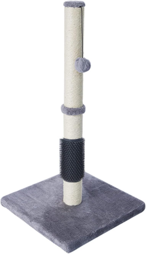 OMIPAWZ 32″ Cat Scratching Post,Sisal Rope Cat Scratcher with Self Groomer Brush, Tall Cat Claw Scratching Post with Hanging Ball (Brown)