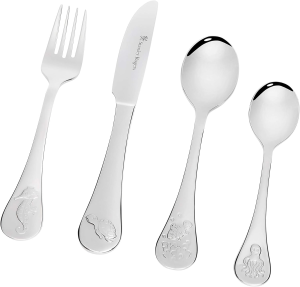 Stanley Rogers 50622 Children’S Cutlery Australian Animals, Stainless Steel Cutlery Set, Durable Flatware for Kids, Mirror Polished Silverware in Gift Box (Color: Silver), Quantity: 1 Set, 4 Pieces