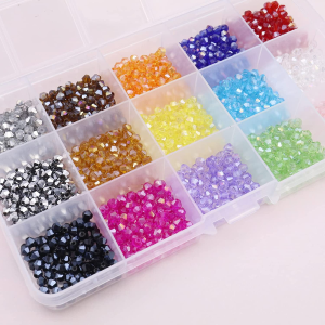 1500PCS Crystal Faceted Bicone Beads Bulk Beads 4Mm Faceted Loose Beads for DIY Jewelry Making Bracelet Necklace Findings Earrings Accessories 15 Colours