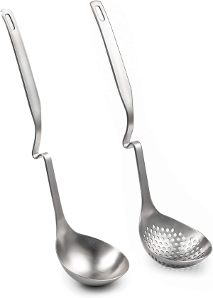 IMEEA Slotted Soup Gravy Ladle Straining Ladle Serving Cooking SUS304 Stainless Steel Skimmer Utensil for Hotpot 12-Inch, Set of 2