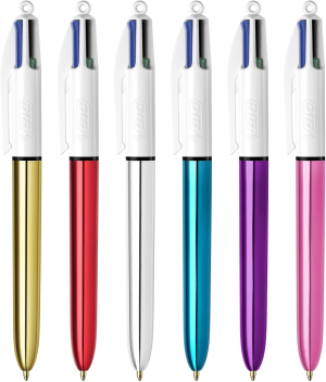 BIC 4 Colours Shine Retractable Ball Pens Medium Point (1.0 Mm) – Assorted Barrel Colour, Pack of 1 Pen (110561175)