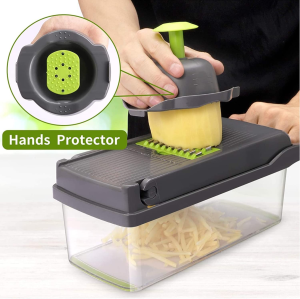 Vegetable Chopper B.C.Fine Food Mandoline Slicer Cutter Chopper and Grater 13 in 1 Vegetable Slicer Potato Onion Chopper Veggie Chopper Dicer with Container (Grey)