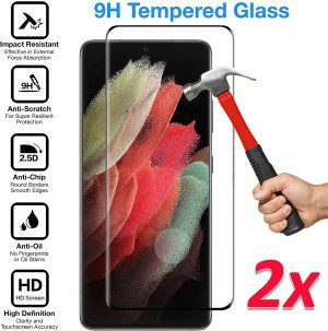 [2 Pack] MEZON Full Coverage Tempered Glass for Galaxy S21 Ultra 5G – Crystal Clear Premium 3D Edge 9H HD Screen Protector (S21 Ultra 5G, 9H Full)