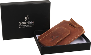 STARHIDE Mens RFID Blocking Real Distressed Hunter Leather Minimalist Card Holder Wallet with Magnetic Money Clip 725 Brown