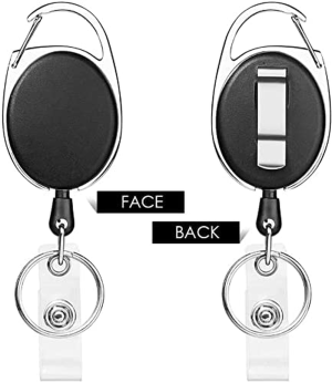 Weyeena Retractable Badge Holder with Carabiner Reel Clip and Key Ring for ID Card Key Keychain Holders Black 10 Pieces