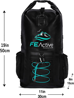 FE Active Dry Bag Waterproof Backpack – 20L Eco Friendly Hiking Backpack. Wet Bag for Camping Accessories & Fishing Gear. Great Travel Bag, Beach Bag for Kayak & Boating | Designed in California, USA