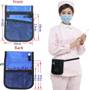 Nurse Pouch Extra Pocket Quick Pick Vet Agecare Waterproof Bag W/Belt Strap 2 Sided – 8 Pocket Long Adjustable Belt (Blue)