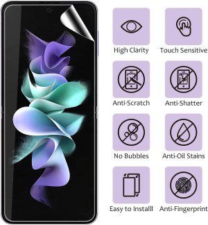 [2SET 8PCS] T Tersely HYDROGEL Screen Protector for Samsung Galaxy Z Flip 4 5G Aqua Flex Extremely Easy to Install, No Bubble, Anti-Shock Soft Protective TPU Film, Support Fingerprint Unlock