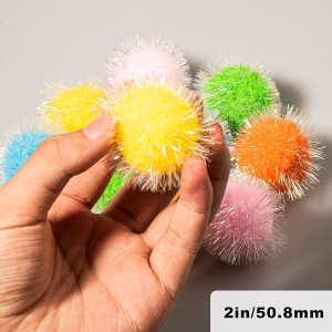 VAPKER 30 Pcs Cat Ball Toys Sparkle Balls Extra Large 2 Inch Cat’S Favorite Chase Glitter Ball Glitter Tinsel Pom Poms Balls Assorted Color