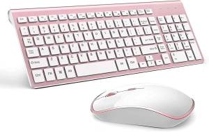 Wireless Keyboard and Mouse Combo, Stylish Compact Full-Size Keyboard and 1600 DPI Stream-Line Optical Mouse for PC, Desktop, Computer, Notebook, Laptop, Windows Xp/Vista/7/8/10 by Joyaccess-Pink