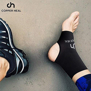 ANKLE Compression Sleeve by COPPER HEAL (PAIR) – Highest Copper Infused Socks Arch Support Foot Swelling Achilles Tendon Joint Pain Plantar Fasciitis Sports Injury