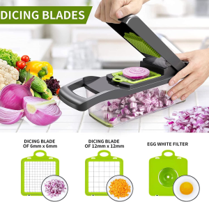 Vegetable Chopper B.C.Fine Food Mandoline Slicer Cutter Chopper and Grater 13 in 1 Vegetable Slicer Potato Onion Chopper Veggie Chopper Dicer with Container (Grey)