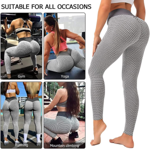 Women Butt Lifting Anti Cellulite Tummy Control Booty Leggings High Waisted  Yoga Pants Workout Running Sport Tights, Grey, Large 