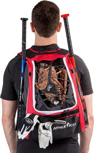 Athletico Baseball Bat Bag – Backpack for Baseball, T-Ball & Softball Equipment & Gear for Youth and Adults | Holds Bat, Helmet, Glove, Shoes |Shoe Compartment & Fence Hook