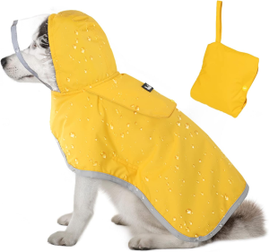 Slowton Waterproof Dog Raincoat, Clear Hooded Double Layer Rain Jacket for Small Medium Large Dogs Puppies, Dog Poncho with Reflective Strip Adjustable Velcro Straps and Storage Pocket