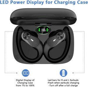 Wireless Earbuds Bluetooth Headphones Charging Case Digital 48Hrs Playtime LED Display Over-Ear Buds Earphones with Microphone Earhook Waterproof Headset for Sports Running Workout Black