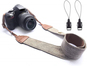 WANBY Weave Camera Canvas Neck Shoulder Camera Strap with Quick Release Buckles Vintage Print Soft Camera Straps for Women Men All DSLR SLR Cameras (Brown)