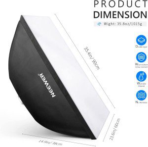 Neewer 60 X 90Cm/23.6″ X 35.4″ Rectangular Softbox Soft Light Diffuser, Compatible with Neewer S101-300W/400W/300W PRO/400W Pro/Vision 4/CB60/CB100/CB150 and Other Bowens Mount Light, with Carry Bag