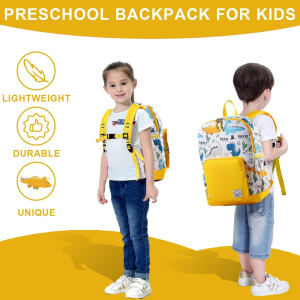 Backpack for Boys, VASCHY Cute Lightweight Water Resistant Preschool Backpack for Boys and Girls Kindergarten Bookbag Yellow Dinosaur