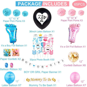 Uandhome 65Pcs Balloon Set Gender Reveal Party Decoration Set “Boy or Girl” Foil Balloon Baby Party Supplies Decorations Kit