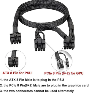 RGEEK Braided ATX PSU 8 Pin Male to Dual 8 Pin 6+2 Pin Pcie Male GPU Power Supply Splitter Adapter Cable for Corsair Modular Power Supply 23.6In + 5.9In Tinned Copper Wire 18AWG