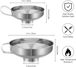 Stainless Steel Canning Funnel, 2 Pack Wide Mouth Jam Jar Funnel with Handle, Canning Funnel for Wide and Regular Jars Transferring Liquid Dry Ingredients