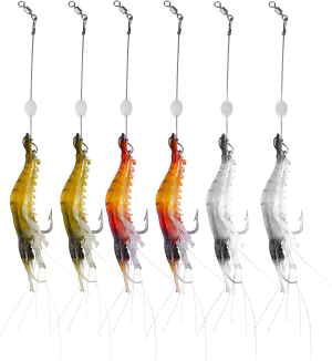 WANBY Fishing Shrimp Lures Artificial Silicone Soft Bait Set Luminous Swimbait Shrimp Fishing Lure with Hooks Fishing Tackle Freshwater/Saltwater